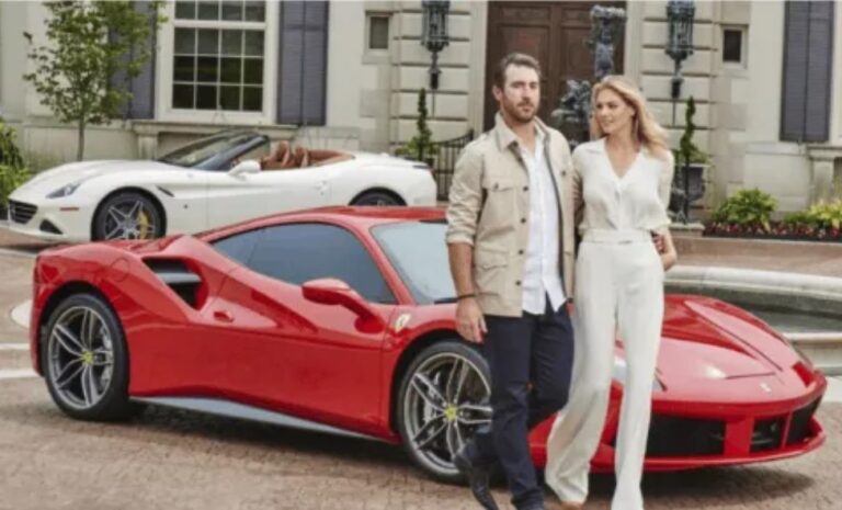 An image of Justin Verlander and Kate Upton next to their car